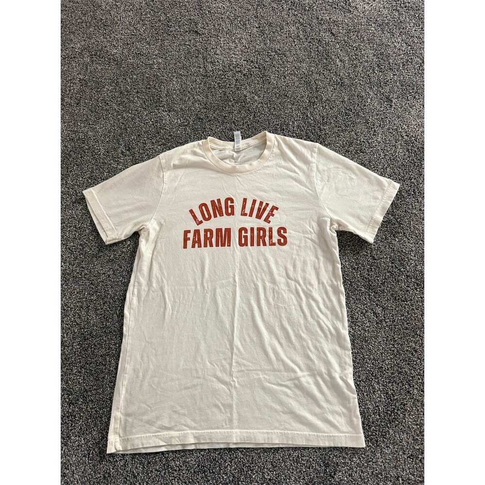 Bella+Canvas T-Shirt Womens M Ivory Long Live Farm Girls Graphic Crew Neck